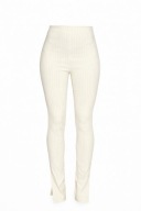 NA-KD spodnie dopasowane M kremowe prążek high waist rozcięcia wiskoza