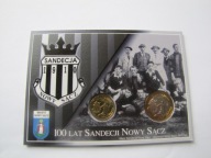 Dwie monety lokalne 3 i 7 sączów w blistrze k.piłkarski Sandecja Nowy Sącz