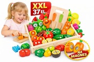 DREWNIANE WARZYWA DO KROJENIA NA MAGNES 37el. ZESTAW MONTESSORI DLA DZIECKA