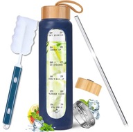 SZKLANA BUTELKA NA WODĘ MOTYWACYJNA MIARKA SŁOMKA DO PICIA WIELORAZOWA 1L