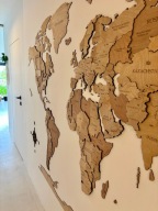 Dekoracja ścienna MAPA ŚWIATA 3D z drewna – 260X160 - kolor Winchester