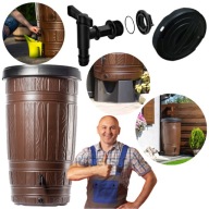 ZBIORNIK POJEMNIK NA DESZCZÓWKĘ WODĘ 113CM BRĄZOWY 265L Z KRANEM I POKRYWĄ
