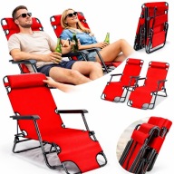 Fotel Leżak Ogrodowy Turystyczny Krzesło Plażowe Skladane Czerwone
