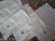 Serwetki lniane bawełniane? obiadowe PRL 33x35 białe z haftem 6sztuk+ 4 in