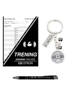 Zeszyt notes treningowy + brelok hantel talerz napis + długopis czarny