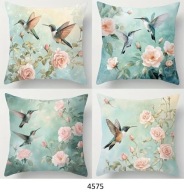 Poszewki na poduszki 4szt 45x45cm ptaki kwiaty kolibry niebieskie 4575