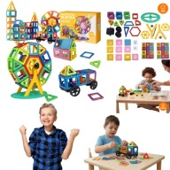 KLOCKI MAGNETYCZNE KONSTRUKCYJNE PANELE EDUKACYJNE ZESTAW XXL 3D 2D 128 SZT