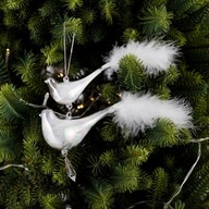 Bombka Ptaszki gołąbki z białymi piórami szklane ptaki glamour na prezent
