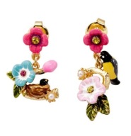 KOLCZYKI emaliowane ptaki tukan zielone papugi