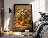 Plakat na ścianę A3 jesienne kwiaty i jabłka – martwa natura | bez ramki