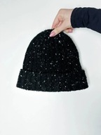 Czarna marmurkowa czapka zimowa beanie biały wzór unisex basic
