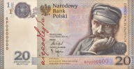 Banknot 20 zł Piłsudski 100 lat Niepodległość niski numer seryjny