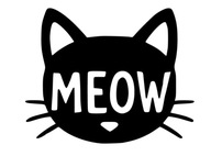 Naklejka wodoodporna MEOW głowa kota z napisem 16cm