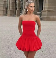 CZARNA MINI SUKIENKA BOMBKA SEKSOWNA BEZ RAMIĄCZEK CZERWONA S 36