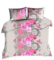 pościel bawełna lux 140x200 1x70x80 guzik B 288 Motyl z różową różą