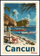 A2 KOLOROWY PLAKAT OBRAZ CANCUN MEKSYK MORZE KARAIBSKIE, VINTAGE RETRO