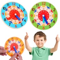 DREWNIANY ZEGAR DO NAUKI GODZIN CZASU DLA DZIECI ZEGAREK EDUKACYJNY 14 cm