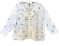 KOSZULA W GWIAZDKI BLUZKA BOHO FRĘDZLE OVERSIZE BIAŁO NIEBIESKIE