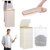 KOSZ BAMBUSOWY NA PRANIE BIELIZNĘ ZABAWKI Z POKRYWKĄ DUŻY JEDNOKOMOROWY 63L