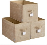 3x PUDEŁKA SKŁADANE DO PRZECHOWYWANIA PIASKOWY BEŻ 50 x 30 x 30 cm