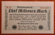 Niemcy 5 mln. marek 1923 r. B31 083448 Stan 1