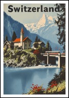 A2 KOLOROWY PLAKAT OBRAZ SZWAJCARIA SWITZERLAND, VINTAGE RETRO
