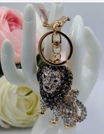 Błyszczący brelok cyrkoniowy lew kryształki zawieszka do kluczy i torebki