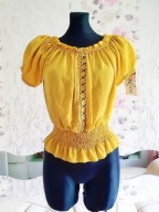 MUSZTARDOWA BLUZKA kwiaty haft ażurowa sexy ZÓŁTA vintage retro coquette