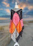 ARTYSTYCZNA OLBRZYMIA SZYDEŁKOWA CHUSTA BOHO PAREO BOLERKO Z FRĘDZLAMI 7W1