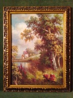 Drzewa nad jeziorem - ręcznie malowany obraz olejny na płótnie