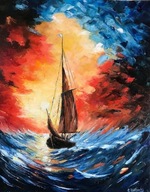 Obraz "Zachód słońca, żagiel i sztorm"