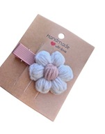 Spinka do włosów szydełkowy kwiatek puff 3.5 cm ecru róż