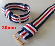 Pasek parciany do zegarka NATO 20 mm złote klamry