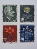 Szwajcaria - Pro Juventute 1947 - kwiaty - Mi. 488-91 kasowane