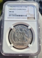 100 ZŁOTYCH 1966 MIESZKO I DĄBRÓWKA SREBRO NGC MS66