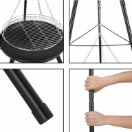 GRILL TRÓJNÓG NA OGNISKO OGRODOWY Z RUSZTEM DO PALENISK 60 CM WYSOKOŚĆ 152