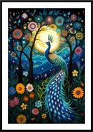 KOLOROWY PLAKAT OBRAZ A2 PAW ZACHÓD SŁOŃCA SŁOŃCE KWIATY GRANAT DO SALONU..