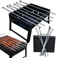 ZESTAW GRILL WALIZKA TURYSTYCZNY SKŁADANY MANGAL + 6x SZPIKULCE SZAMPURY