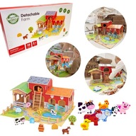 ZESTAW Farma Figurki Zwierzęta Stajnia Kurnik obora DUŻA DREWNIANA 18SZT