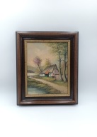 Piękny vintage obraz sielski pejzaż sygnowany przez malarza 40cm/34cm