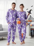 Piżama męska dwuczęściowa - długi rękaw - Halloween - fioletowa - Duch - L