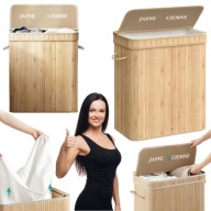 POJEMNIK KOSZ NA PRANIE BIELIZNĘ DUŻY BAMBUSOWY SKŁADANY DWUKOMOROWY 100L