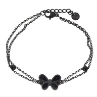 62885 Bransoletka czarna stal chirurgiczna motylek z cyrkoniami