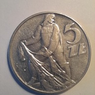 5 zł 1974- Rybak, szerokie cyfry data.