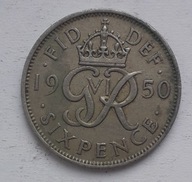 Wielka Brytania 6 pensów 1950 król Jerzy VI POLECAM