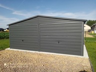 Garaż blaszany 6x5 - grafit / antracyt , dwuspadowy dach, 2 bramy uchylne