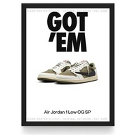 Plakat Jordan 1 x Travis Scott "Medium Olive"/GOT’EM/ (Czarna/Biała Ramka)