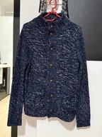 Ww Sweter Riccoovero ciepły rozpinany 2 kieszenie granat biel 80% wełna M