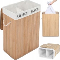 KOSZ NA PRANIE BAMBUSOWY DWUKOMOROWY Z POKRYWĄ POJEMNIK 100L DUŻY RĄCZKI
