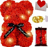 MIŚ na Walentynki MIŚ Z Róż z Pudełkiem Prezentowym 25 CM + LED Prezent